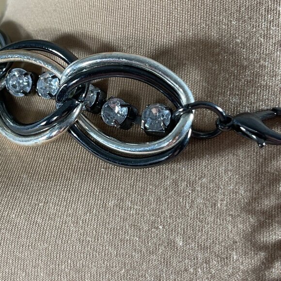 Braided Choker Necklace Black Silver Rhinestone Chunky Statement - Picture 4 of 4